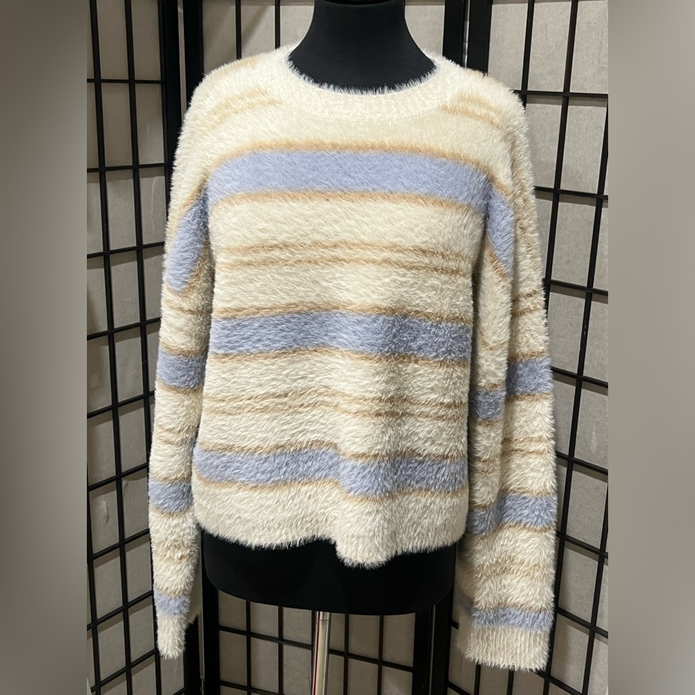 Cozy Striped Fuzzy TEDDY Sweater BY VICI, CASUAL RELAXED, OVERSIZED, SIZE XL - Picture 3 of 11